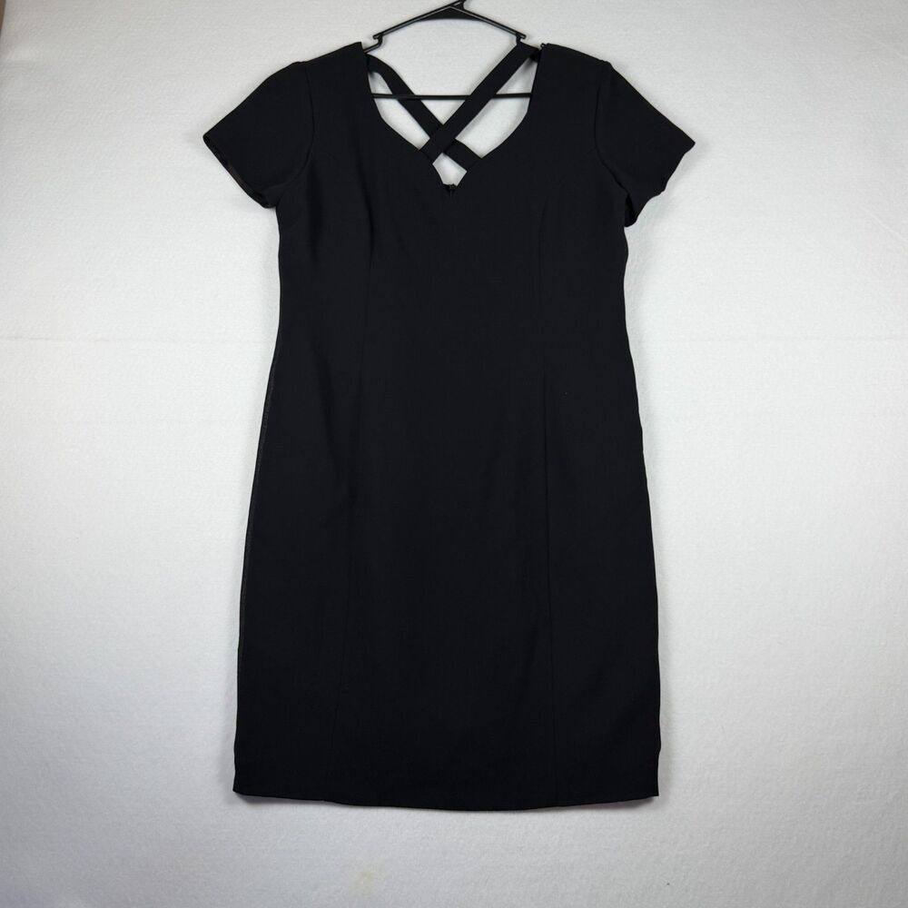 Vintage Hampton Nites Petite 12 Black Cocktail Dress Criss Cross Back USA 90's
